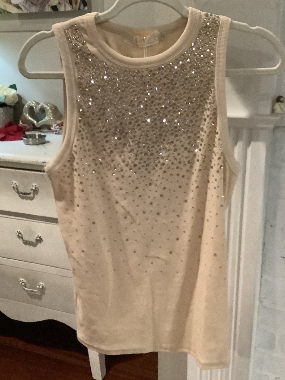 Lizette Collection Rhinestone-Embellished Cream Tank